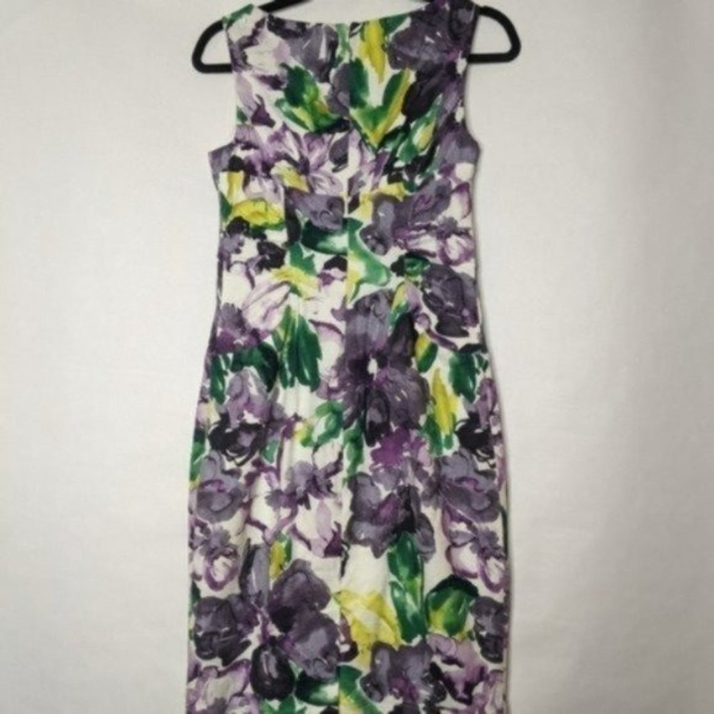 Adrianna Papell Dress 6 Medium Purple Floral Dress Sleeveless Ruched Sheath Text - Picture 5 of 9